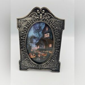 Halloween Bats Photo Frame Gold Tone Ornate Gothic Tabletop Wall Mount 4X6